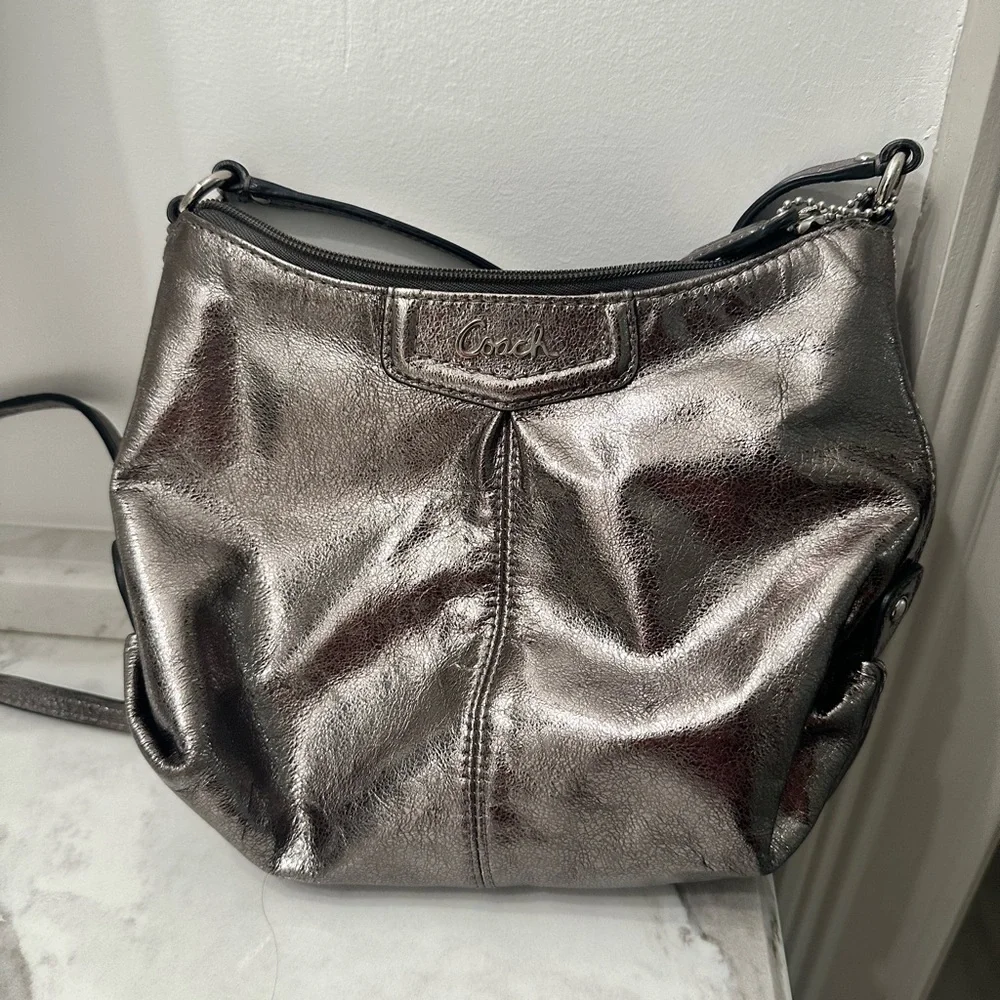 Coach Ashley Leather Swingpack Crossbody Bag Pewter - Picture 1 of 5